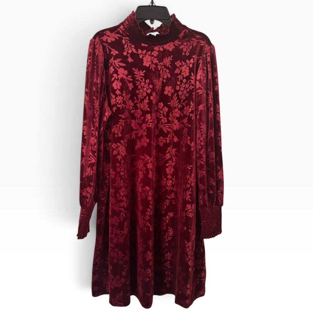 Matilda Jane Burgundy Red Floral Velvet Long Sleeve Midi Dress Side Medium